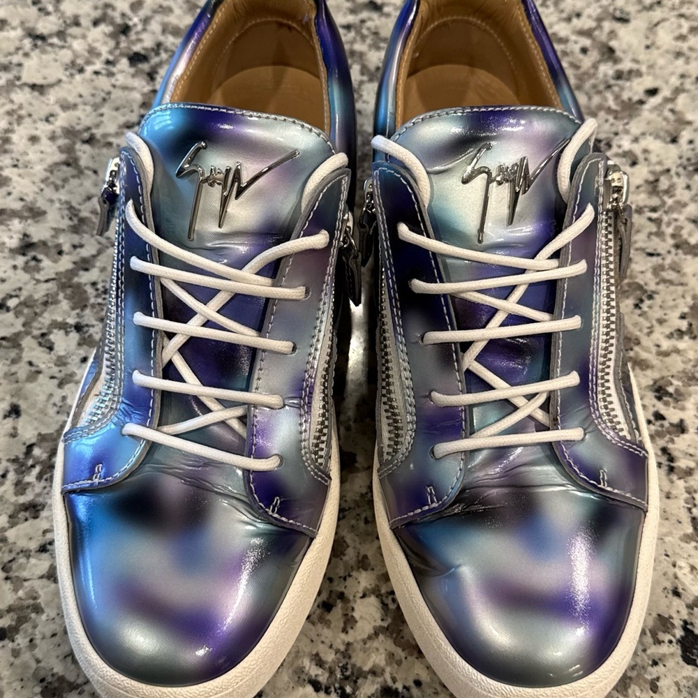 Giuseppe Zanotti Iridescent Leather Low-Top Sneakers - Blue/Purple